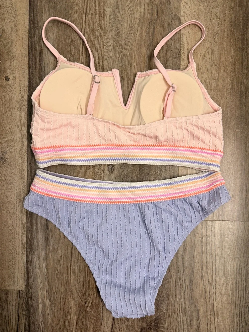 Cupshe Pink & Lavender Ribbed V-Notch Two-Piece Bikini - Picture 3 of 6